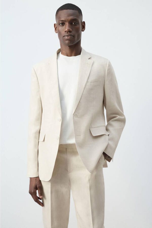 Mango Man linnen slim fit colbert lichtbeige