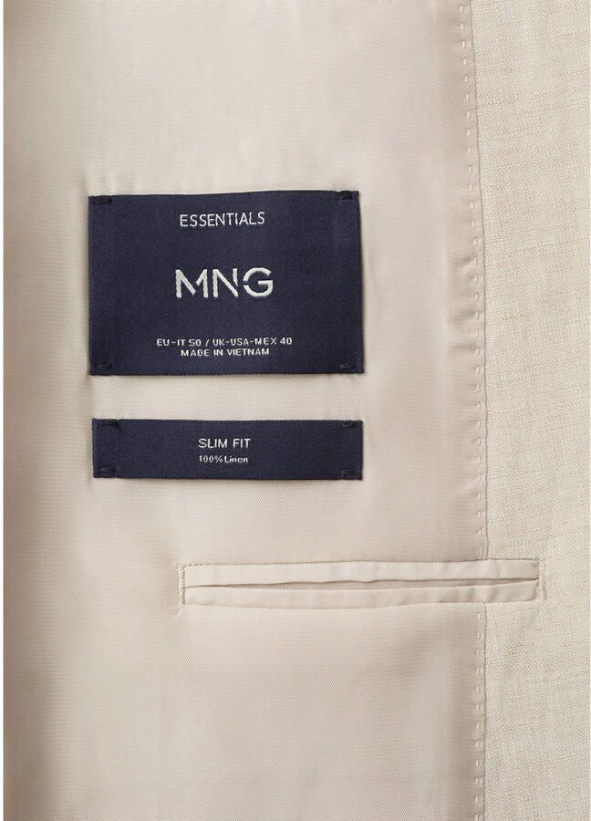Mango Man linnen slim fit colbert lichtbeige - Foto 2