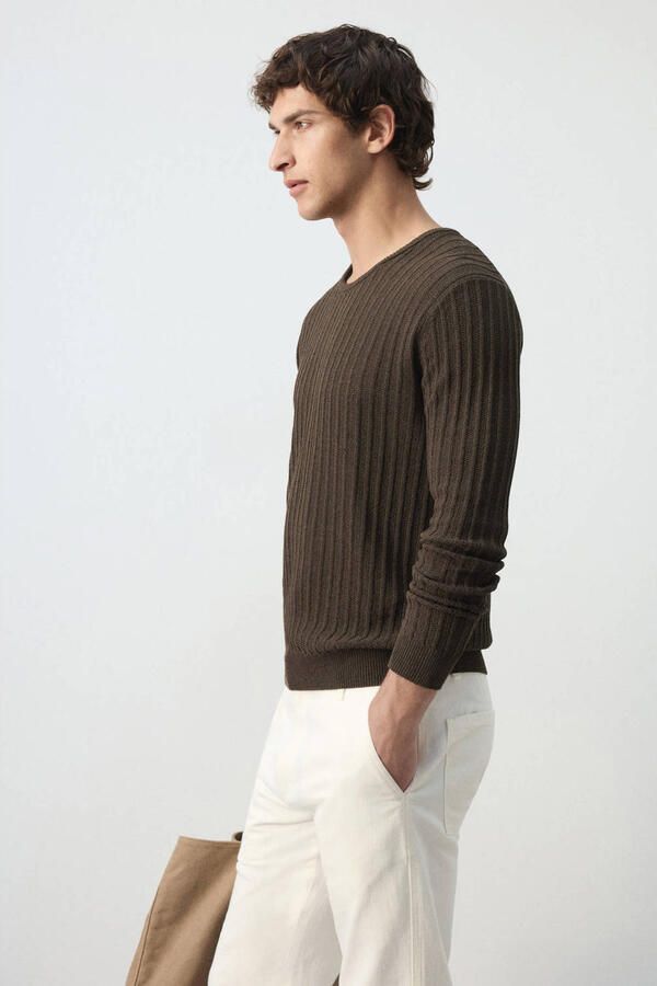 Mango Man linnen slim fit gebreide trui bruin - Foto 2
