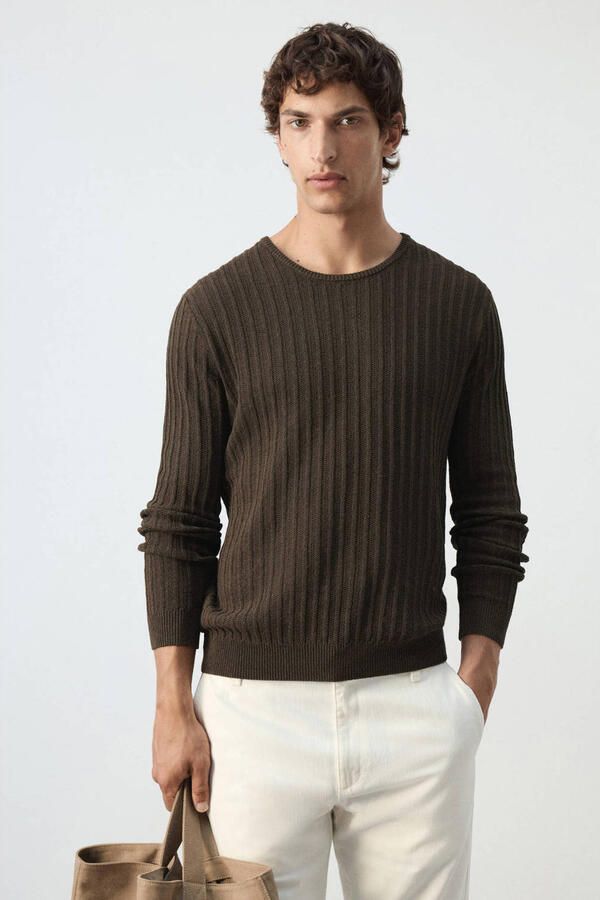 Mango Man linnen slim fit gebreide trui bruin - Foto 3