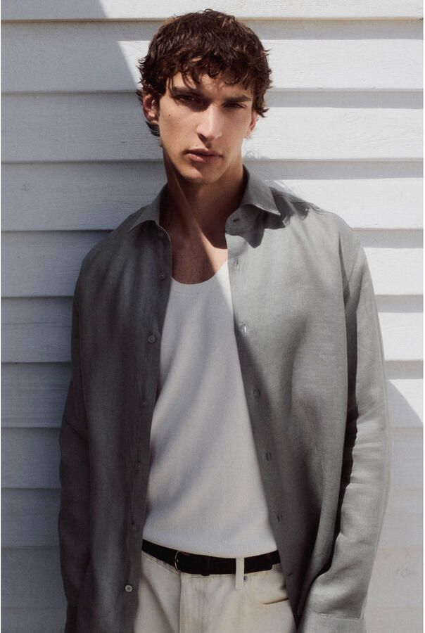 Mango Man linnen slim fit overhemd antraciet - Foto 2