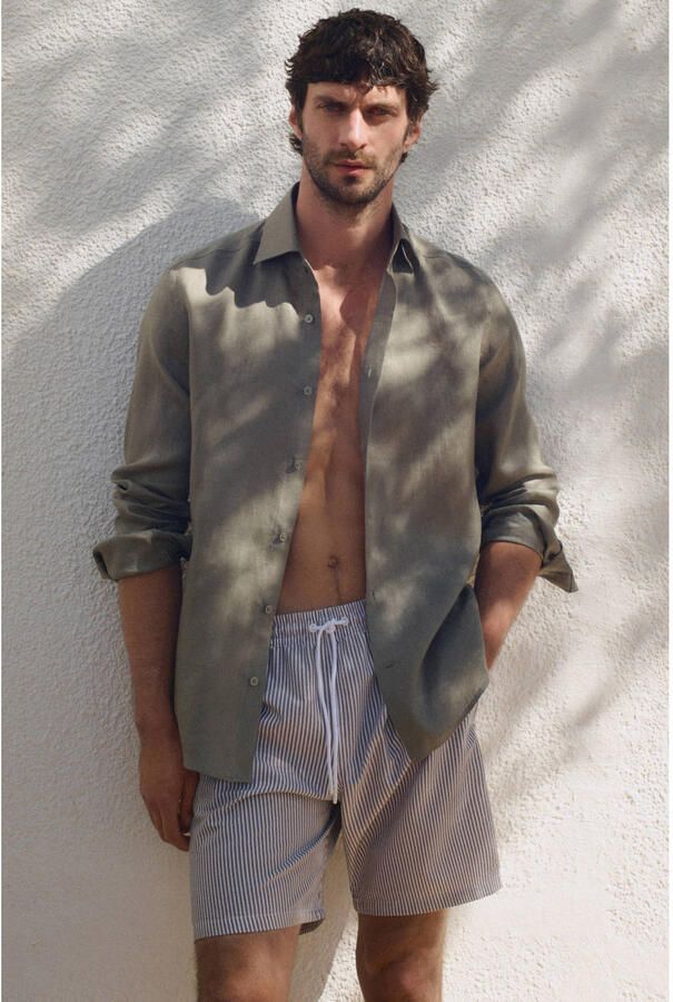 Mango Man linnen slim fit overhemd middenbruin - Foto 2