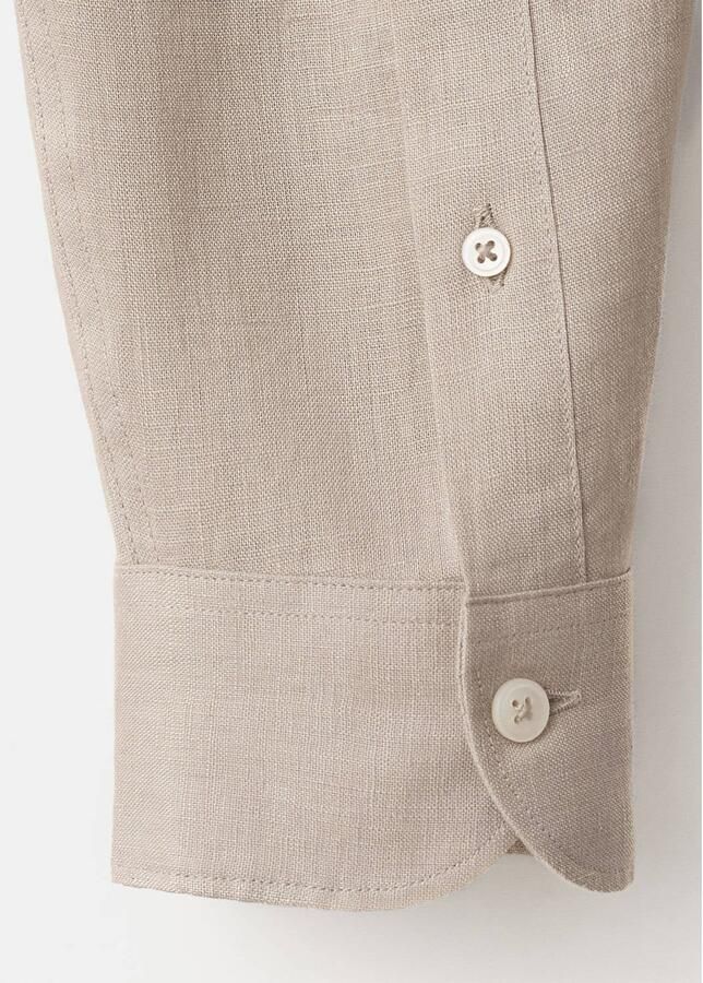 Mango Man linnen slim fit overhemd pastelbruin - Foto 2