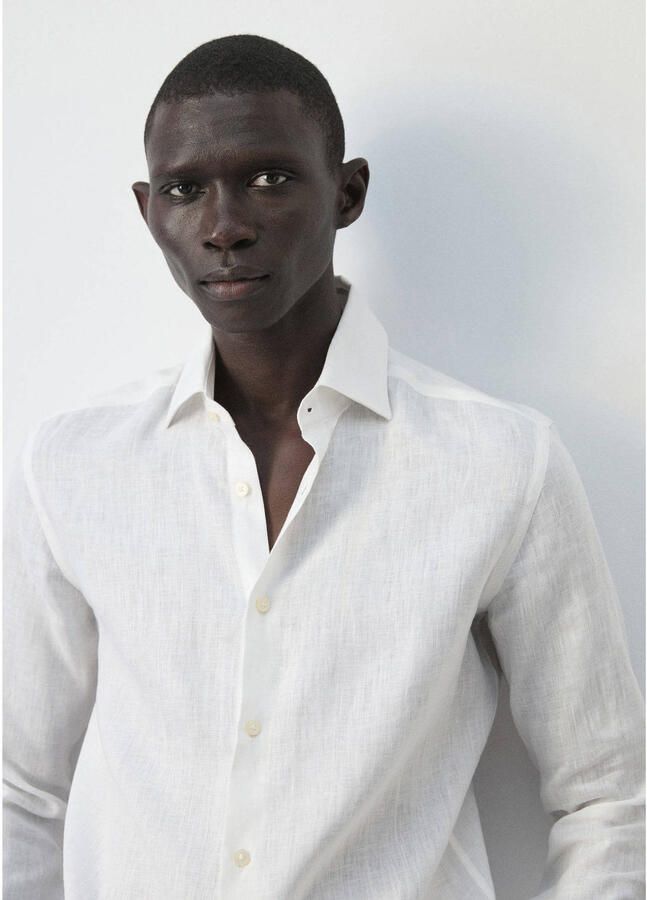 Mango Man linnen slim fit overhemd wit