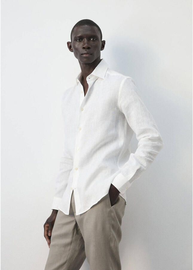 Mango Man linnen slim fit overhemd wit - Foto 3