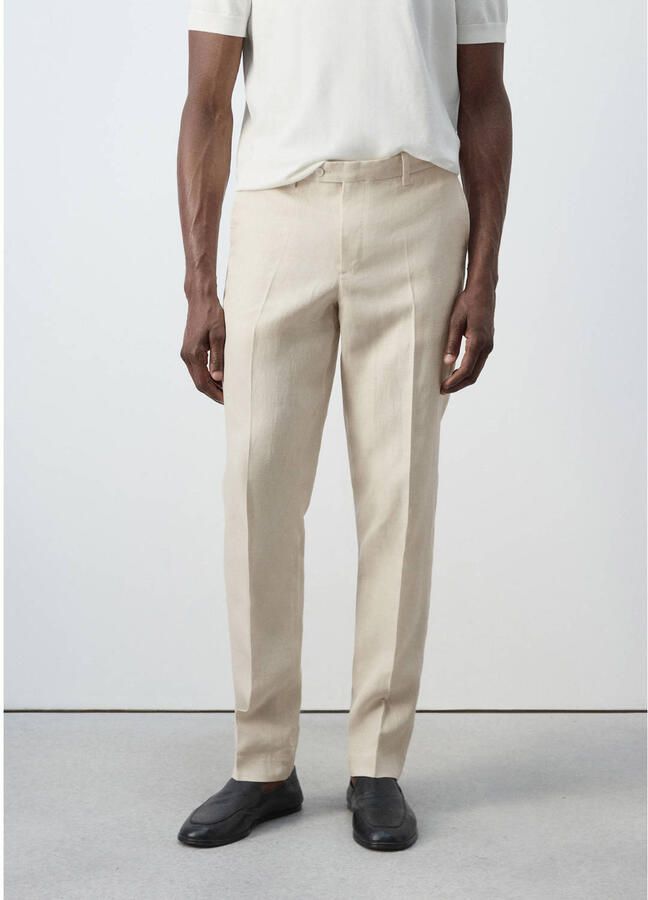 Mango Man linnen slim fit pantalon lichtbeige