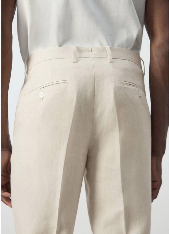 Mango Man linnen slim fit pantalon lichtbeige - Foto 2