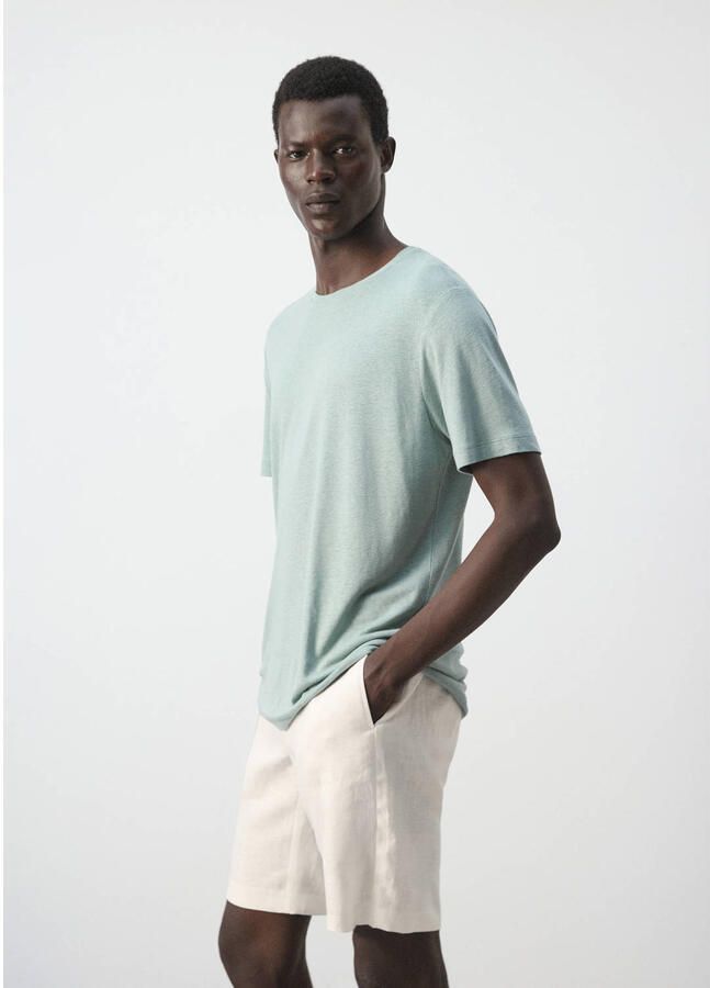 Mango Man linnen slim fit T-shirt heldergroen - Foto 3