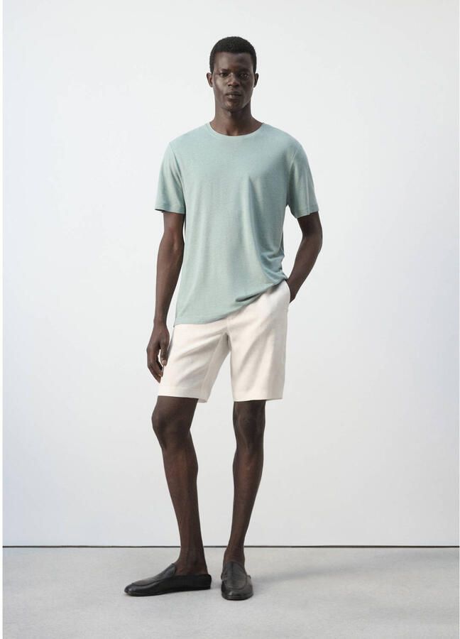 Mango Man linnen slim fit T-shirt heldergroen - Foto 2