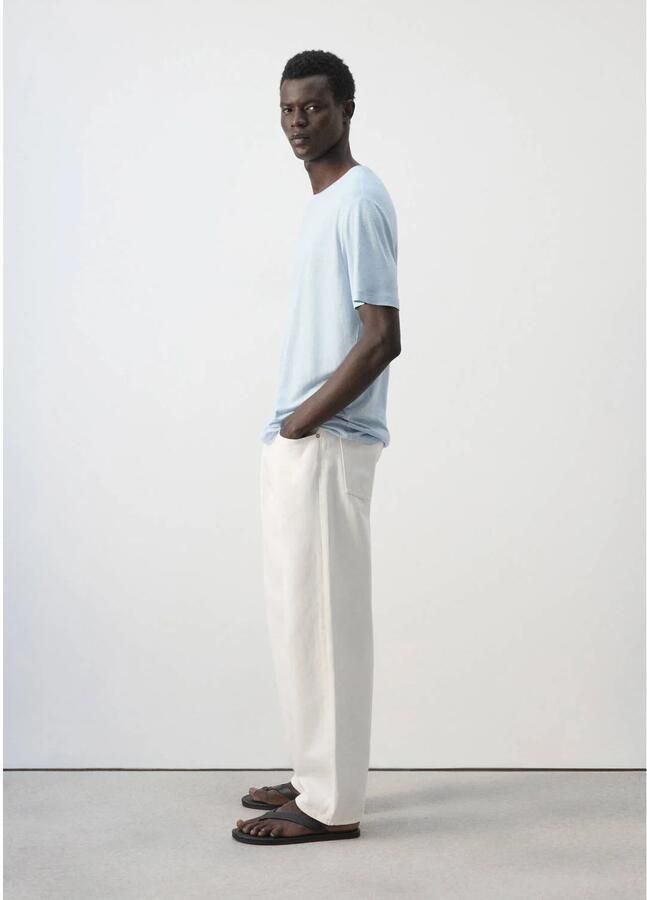Mango Man linnen slim fit T-shirt lichtblauw - Foto 2