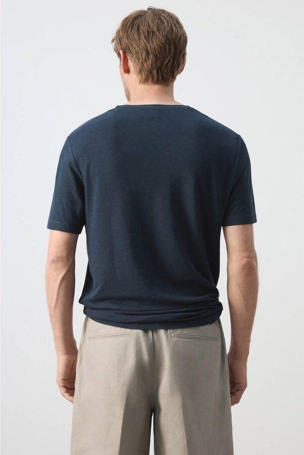 Mango Man linnen slim fit T-shirt marine - Foto 2