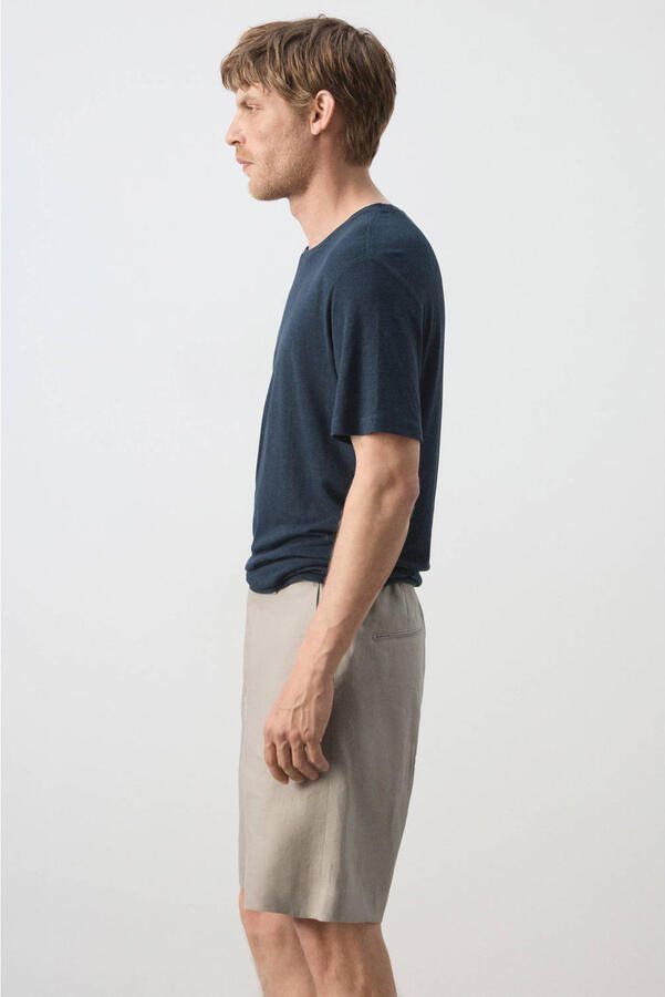 Mango Man linnen slim fit T-shirt marine - Foto 3
