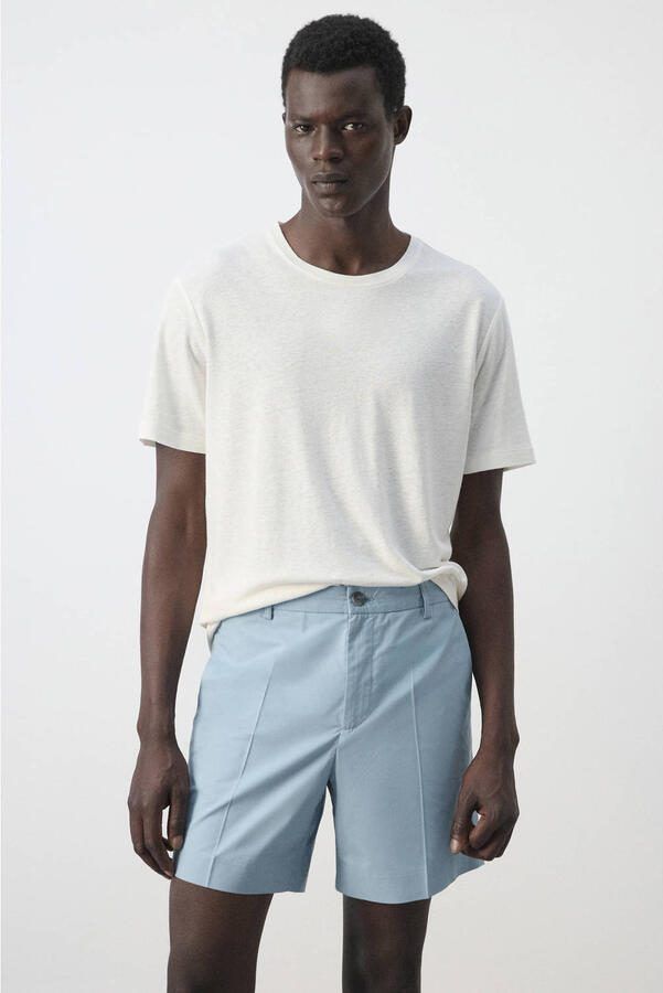 Mango Man linnen slim fit T-shirt wit