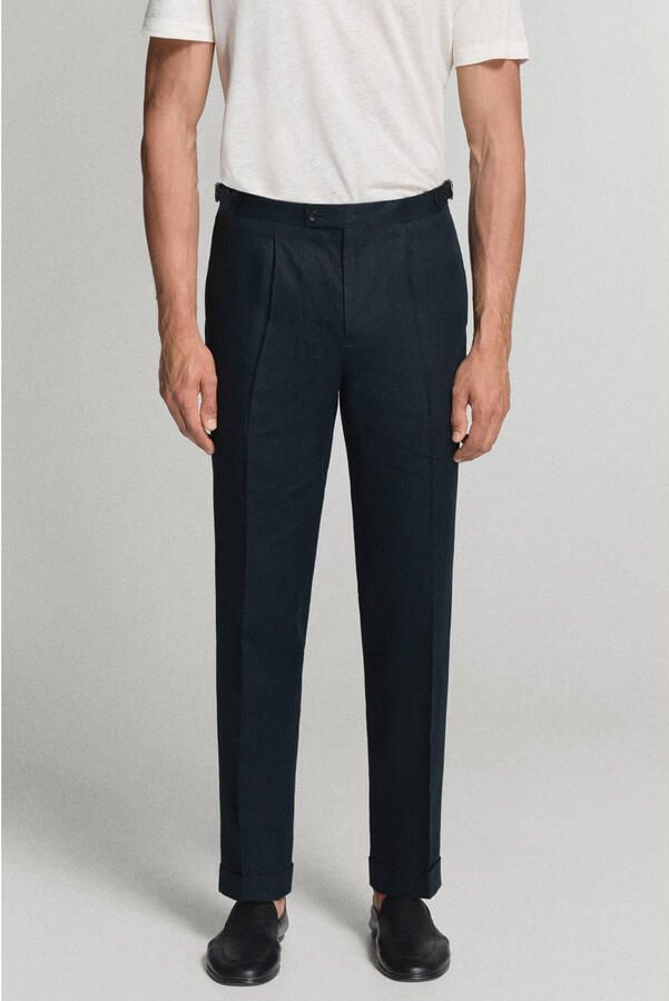 Mango Man linnen super slim fit pantalon marineblauw