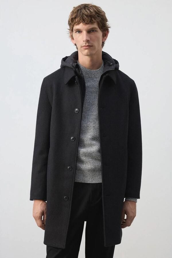 Mango Man mantel jas met split en wol middenbruin