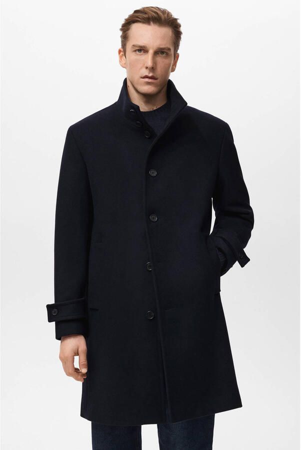 Mango Man manteljas met wol donkerblauw