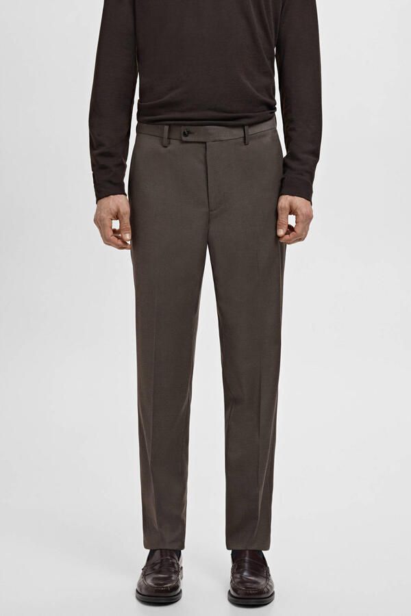 Mango Man Milan slim geruite pantalon bruin