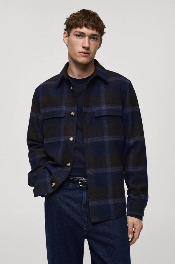 Mango Man overshirt donkerblauw - Foto 3