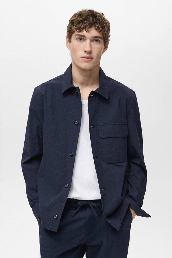 Mango Man overshirt donkerblauw - Foto 1
