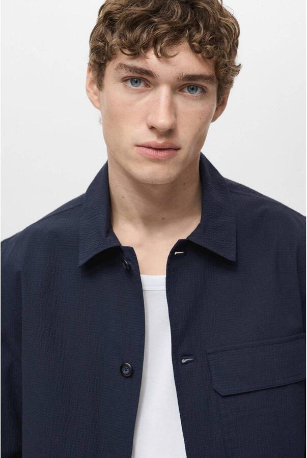 Mango Man overshirt donkerblauw - Foto 3