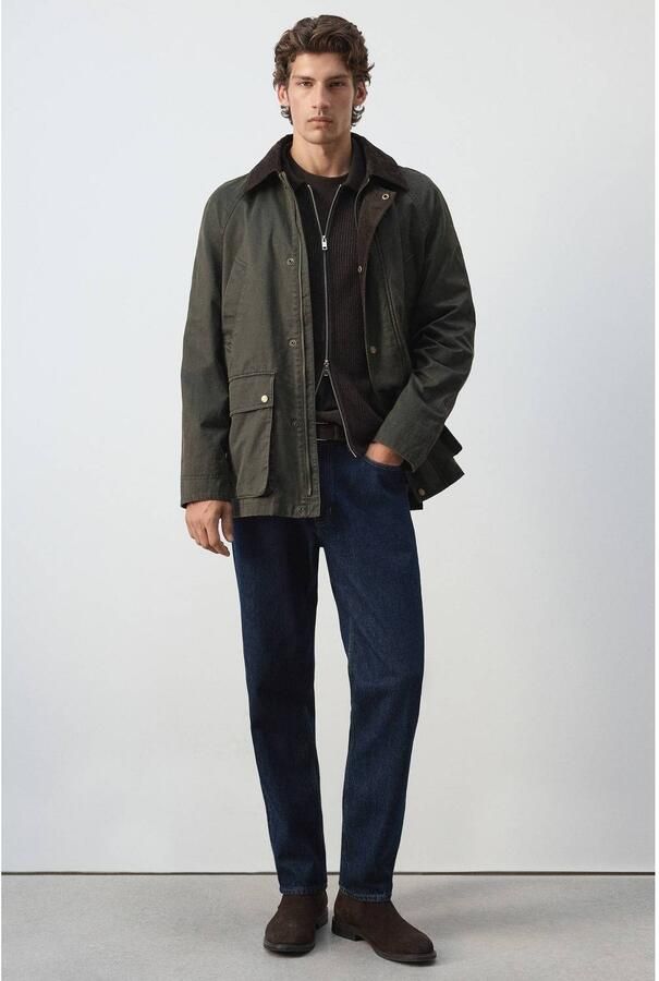 Mango Man parka met corduroy details donkergroen - Foto 2