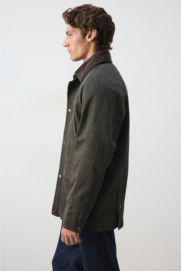 Mango Man parka met corduroy details donkergroen - Foto 3