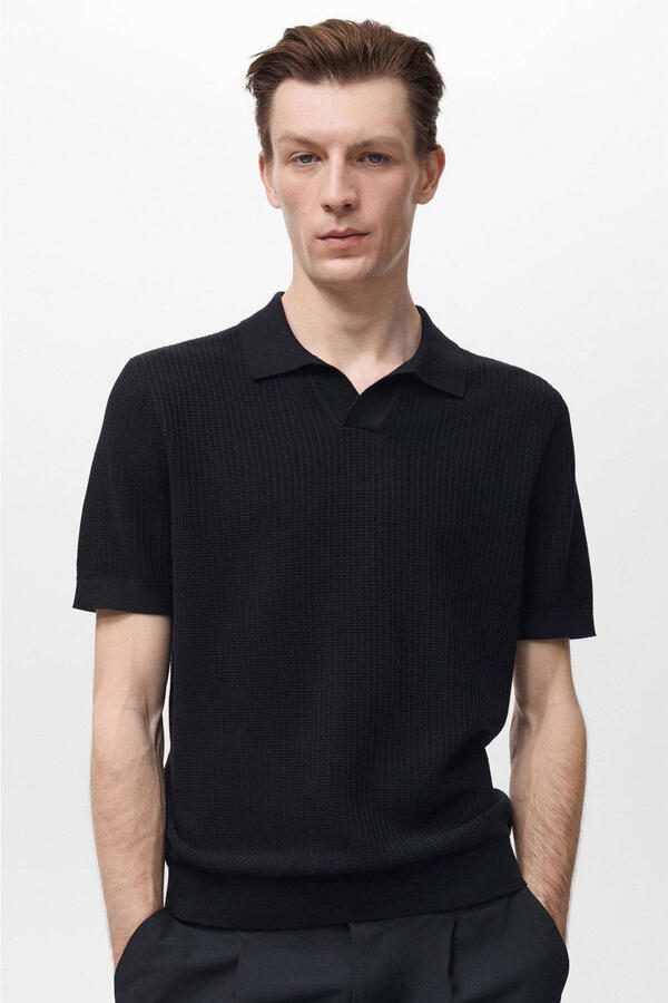 Mango Man rechtvallend polo gebreid zwart - Foto 1