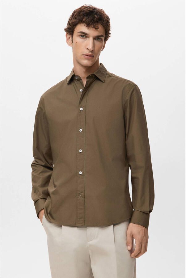 Mango Man Regular casual overhemd bruin