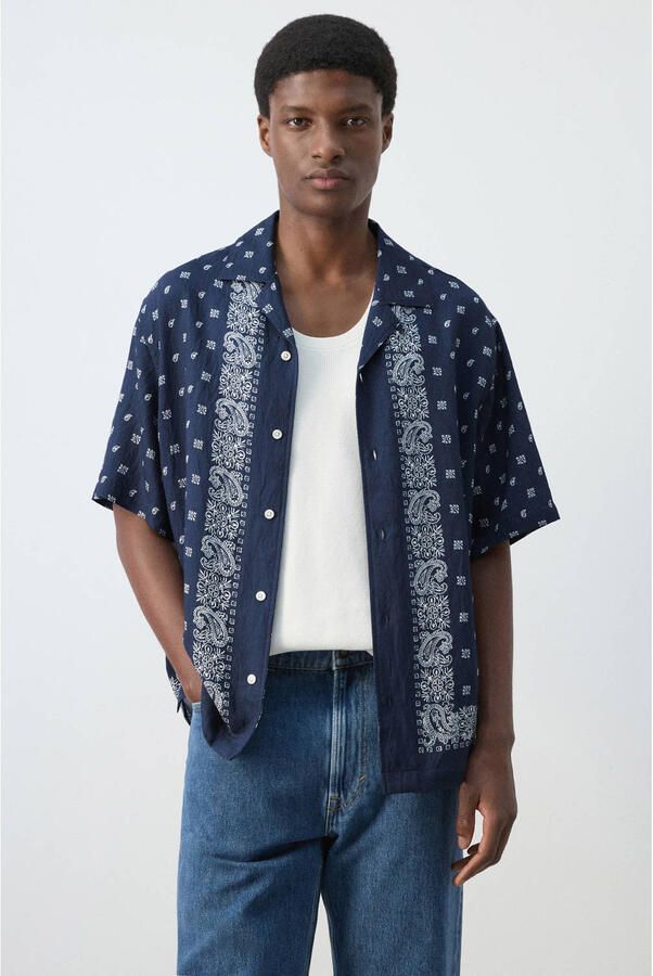 Mango Man regular casual overhemd donkerblauw