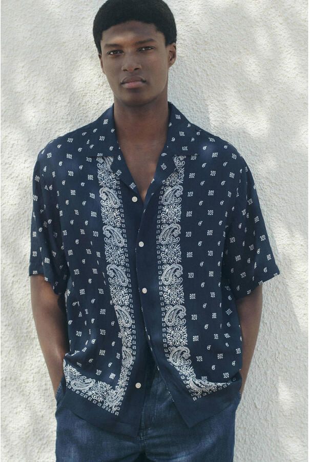 Mango Man regular casual overhemd donkerblauw - Foto 3