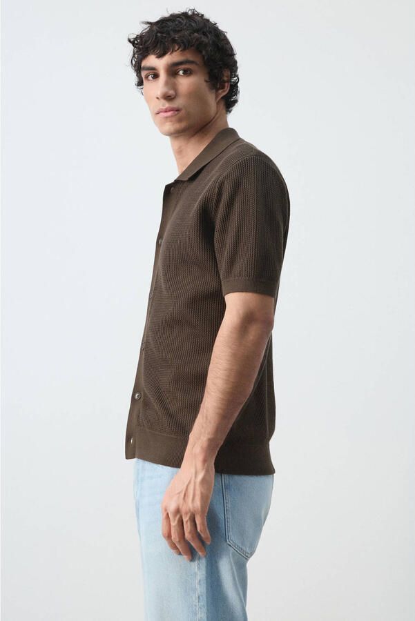 Mango Man regular casual overhemd donkerbruin - Foto 3