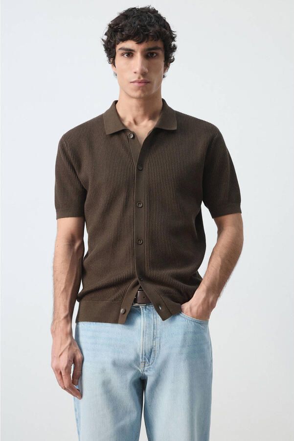 Mango Man regular casual overhemd donkerbruin