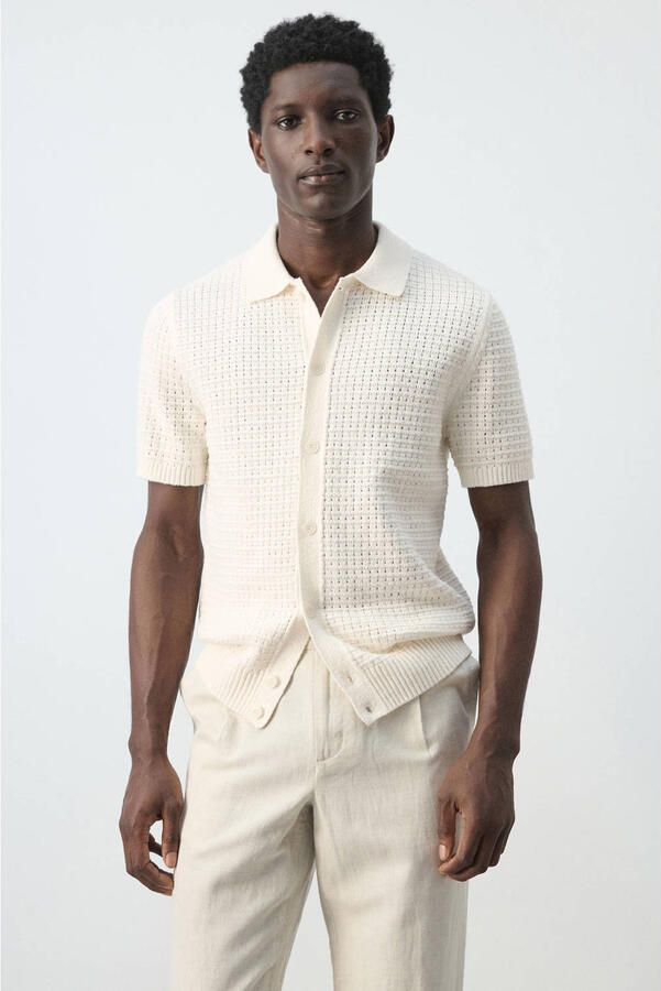 Mango Man regular casual overhemd ecru gebreid