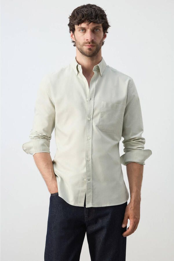 Mango Man regular casual overhemd groen