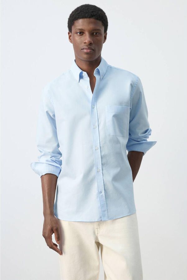 Mango Man regular casual overhemd lichtblauw