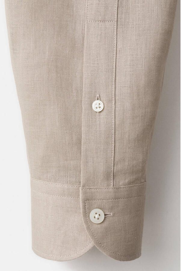 Mango Man regular casual overhemd met linnen beige - Foto 2