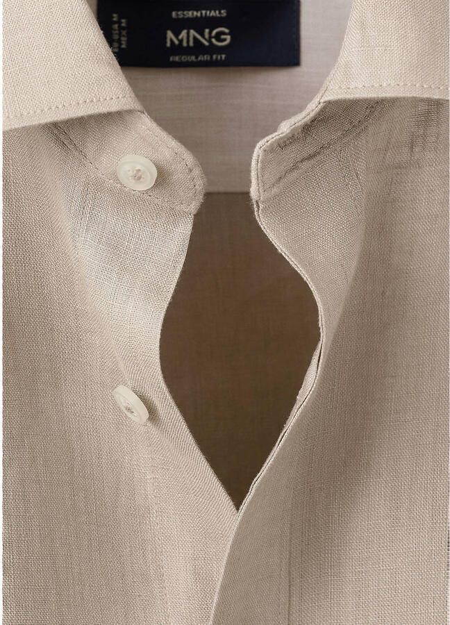 Mango Man regular casual overhemd met linnen beige - Foto 2