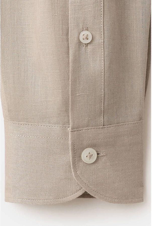 Mango Man regular casual overhemd met linnen beige - Foto 3