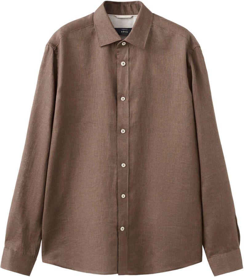 Mango Man regular casual overhemd met linnen bruin - Foto 2