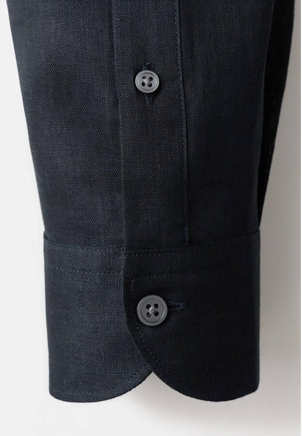 Mango Man regular casual overhemd met linnen donkerblauw - Foto 2