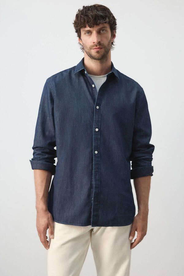 Mango Man regular casual overhemd met linnen