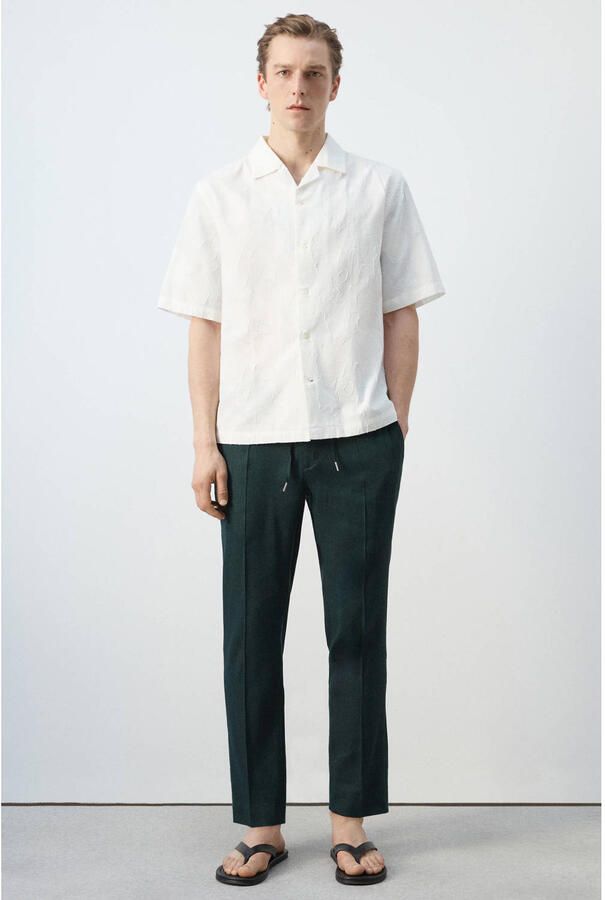 Mango Man regular casual overhemd met linnen met ingebreid patroon wit - Foto 2