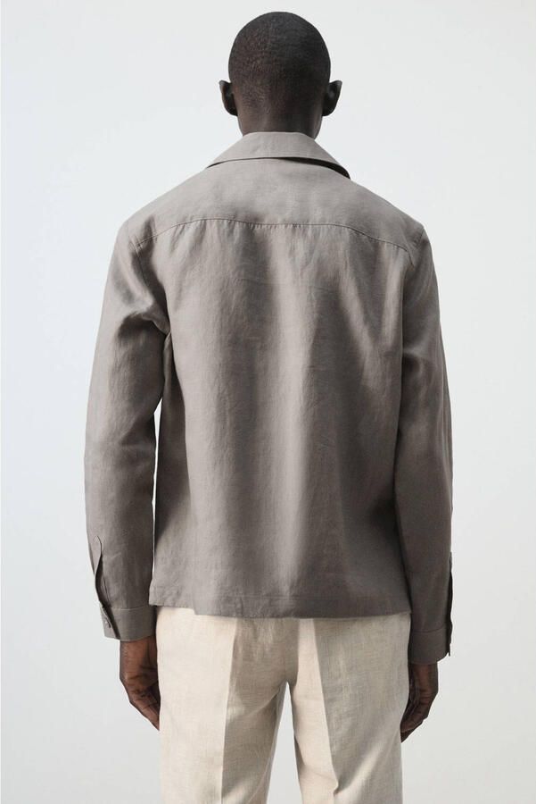 Mango Man regular casual overhemd met linnen taupe - Foto 3