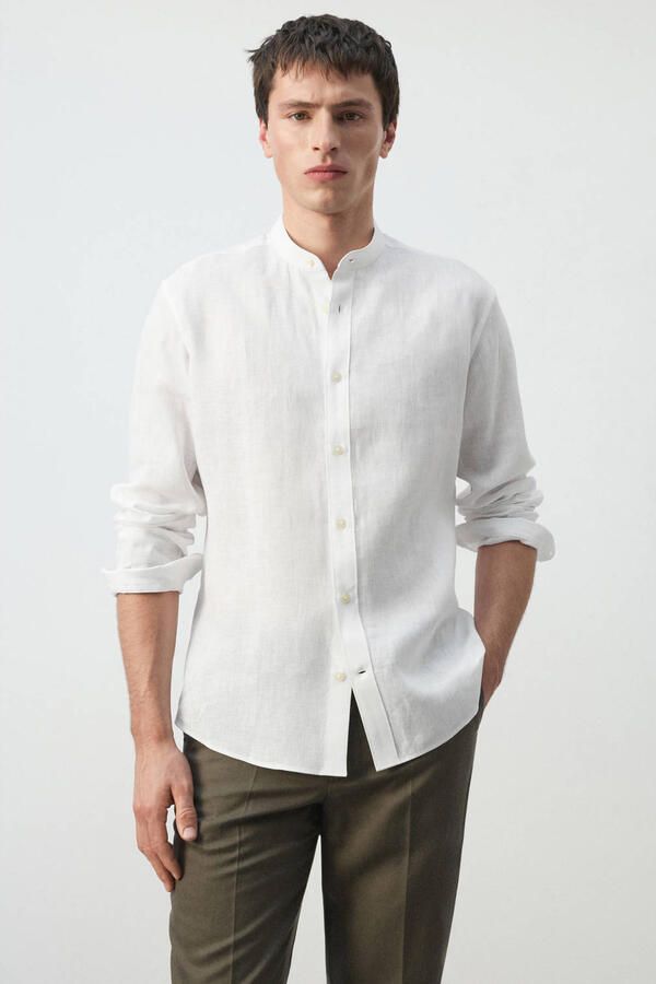 Mango Man regular casual overhemd met linnen wit