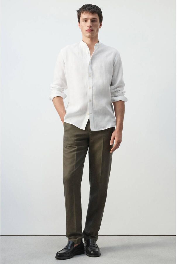 Mango Man regular casual overhemd met linnen wit - Foto 2