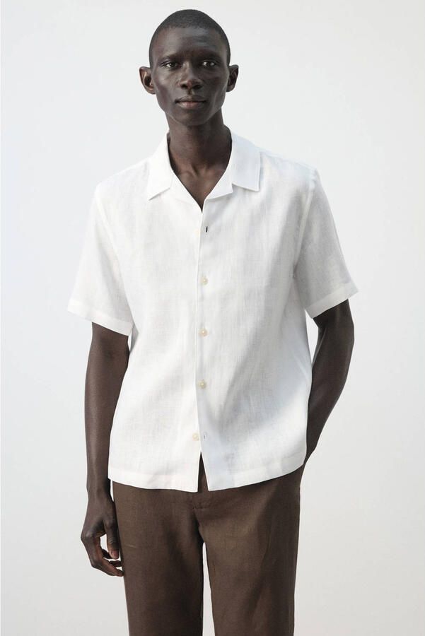 Mango Man regular casual overhemd met linnen wit