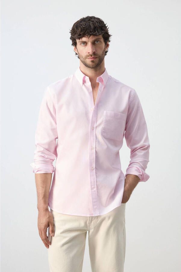 Mango Man regular casual overhemd roze
