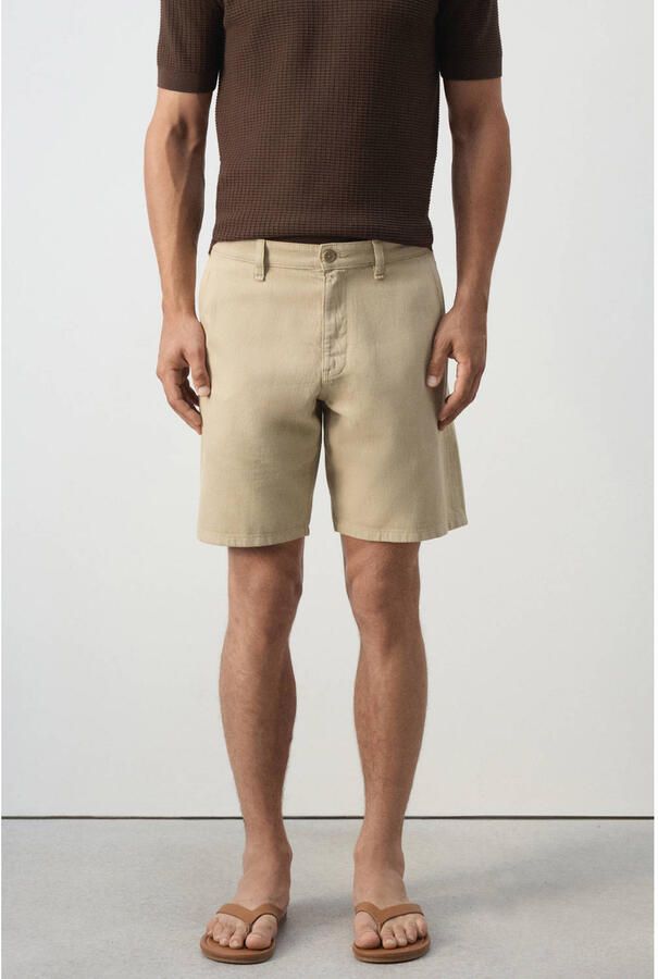 Mango Man regular fit bermudashort met linnen lichtbeige