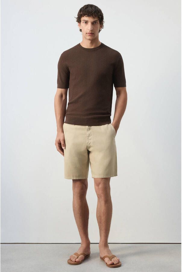Mango Man regular fit bermudashort met linnen lichtbeige - Foto 2