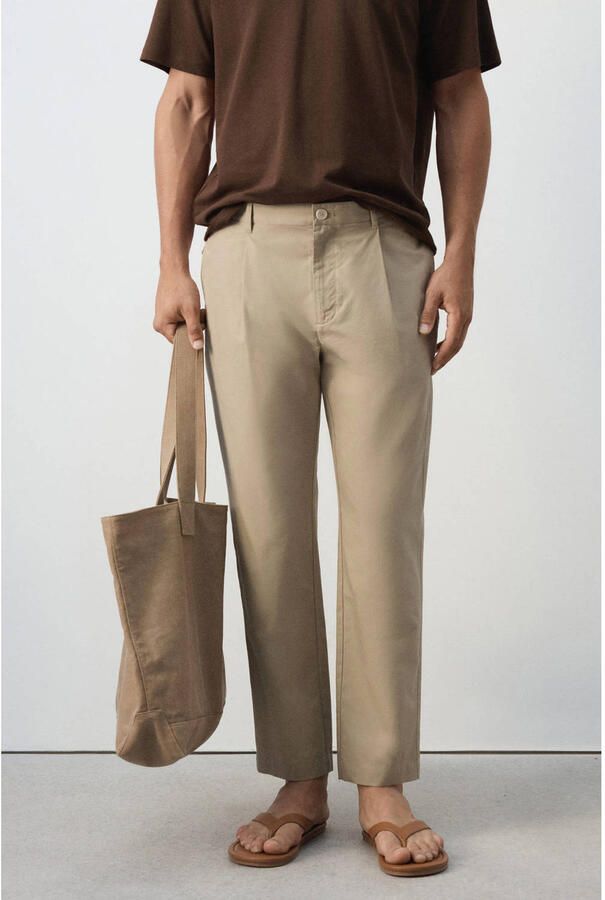 Mango Man regular fit casual broek beige - Foto 3